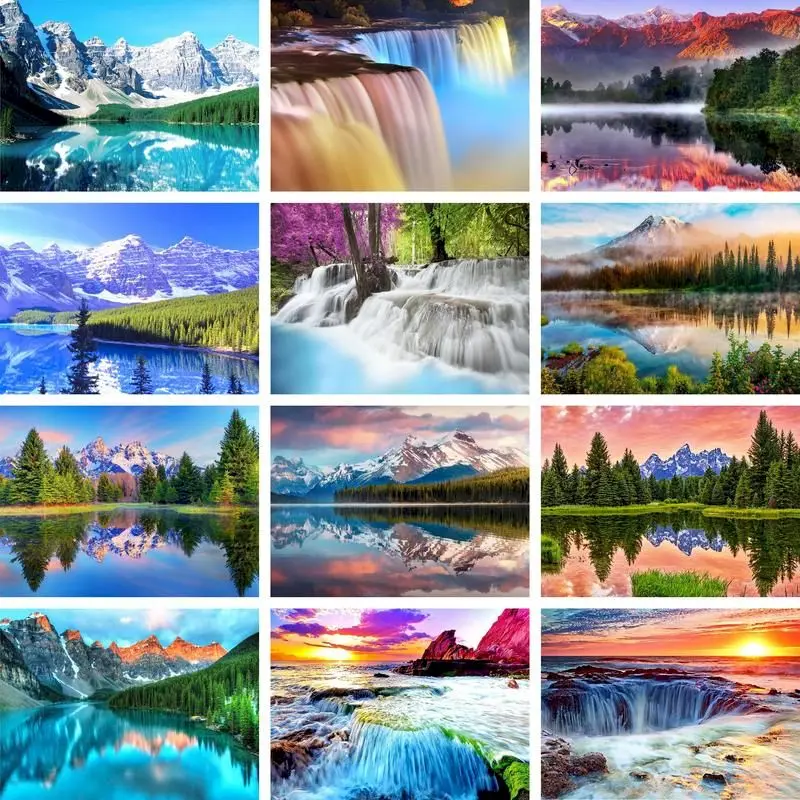 

Gatyztory 60×75cm Scenery DIY Painting By Numbers Mountains Rivers Handpainted Kits Canvas Drawing Acrylic Paints Gift Home Deco