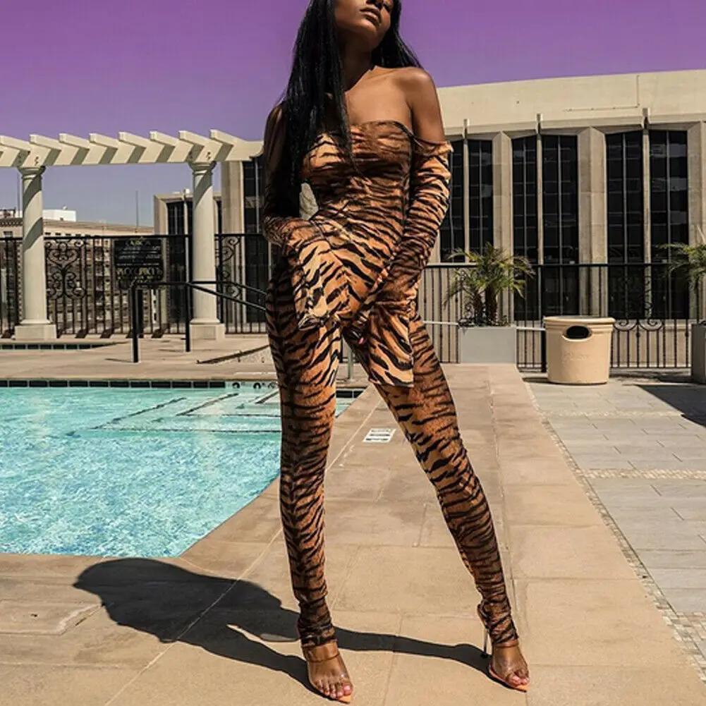 

Женский комбинезон с леопардовым принтом, с длинным рукавом