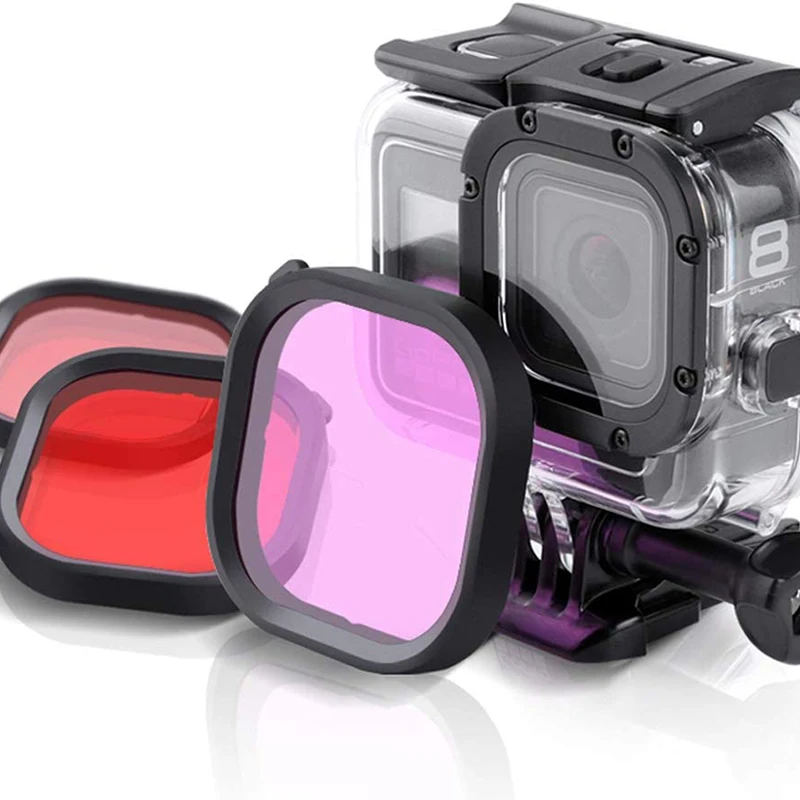 45 м водонепроницаемый корпус Корпус чехол 3 Pack Набор фильтров красный пурпурный