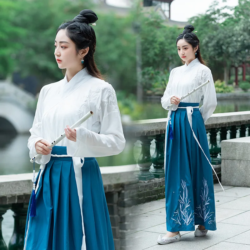 Белый династий Тан китайский костюм одежда традиционный винтажный Hanfu хлопок Han