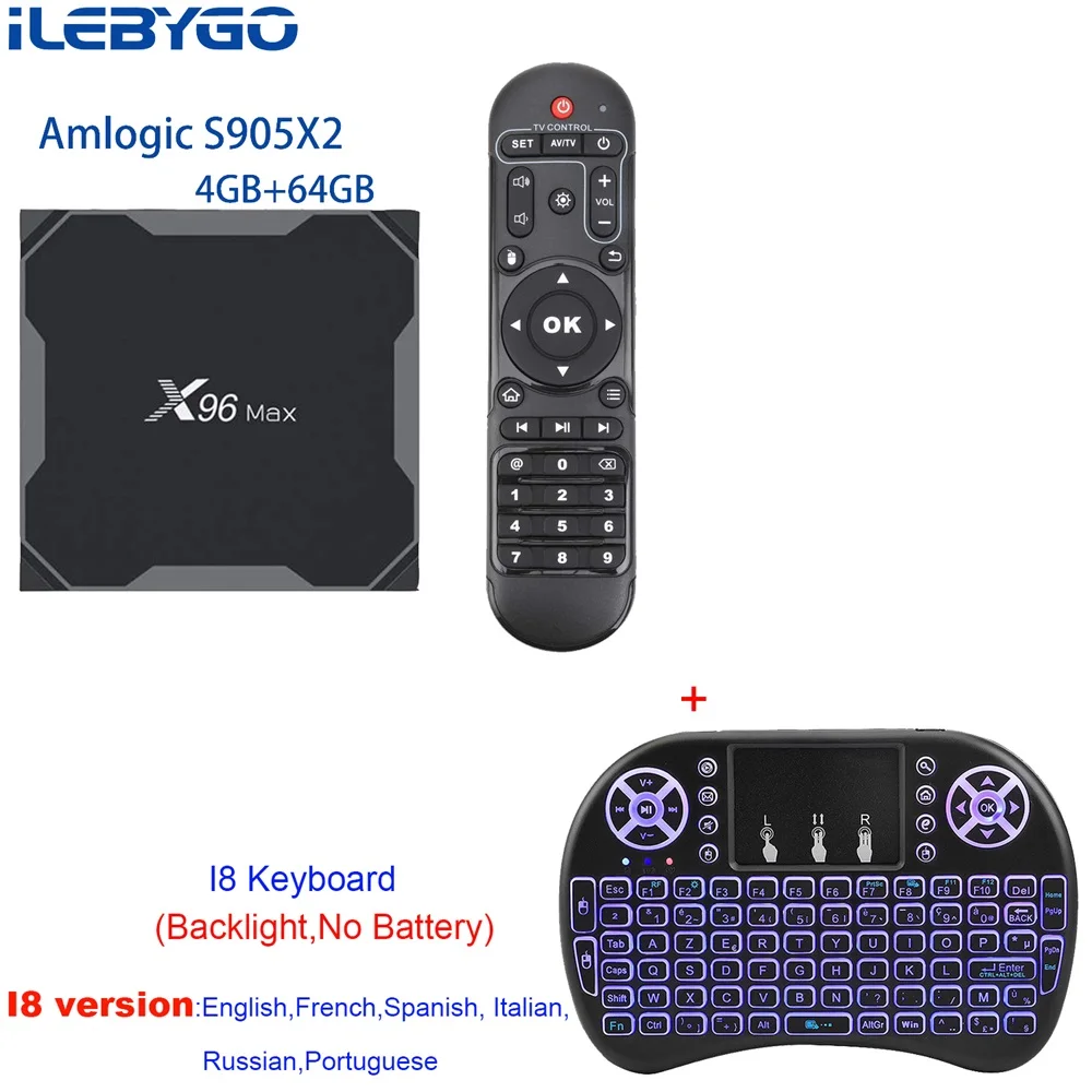 4GB 64GB I8 ILebygo X96 Max Android 8,1 умные телевизоры BOX Amlogic S905X2 4 ядра Гб 64 Декодер каналов кабельного телевидения 2,4 г и 5,8 Wi Fi BT 1000 м к media player - Цвет: 4GB 64GB I8