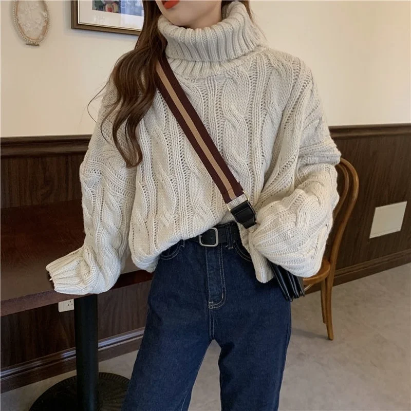 

Pullovers Women Turtleneck Thicker Crops Jumpers Winter Warm Stylish Chic Ins Aesthetic Sweaters Fashion All-match Harajuku Soft