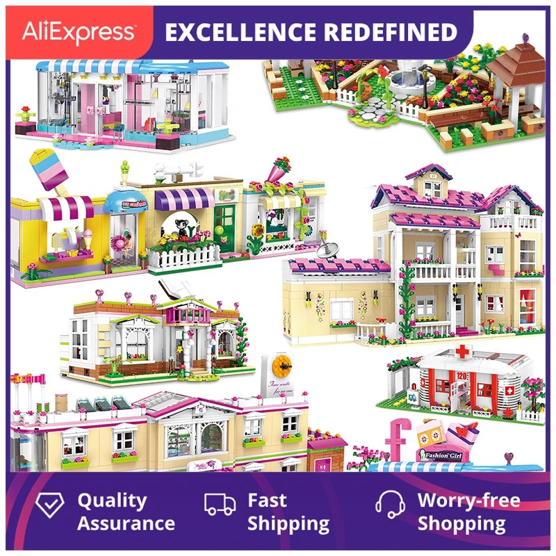 

Наборы для друзей и девочек, городской школьный автобус, архитектура, модель игрового домика, строительные блоки MOC, больница, торговый цент...