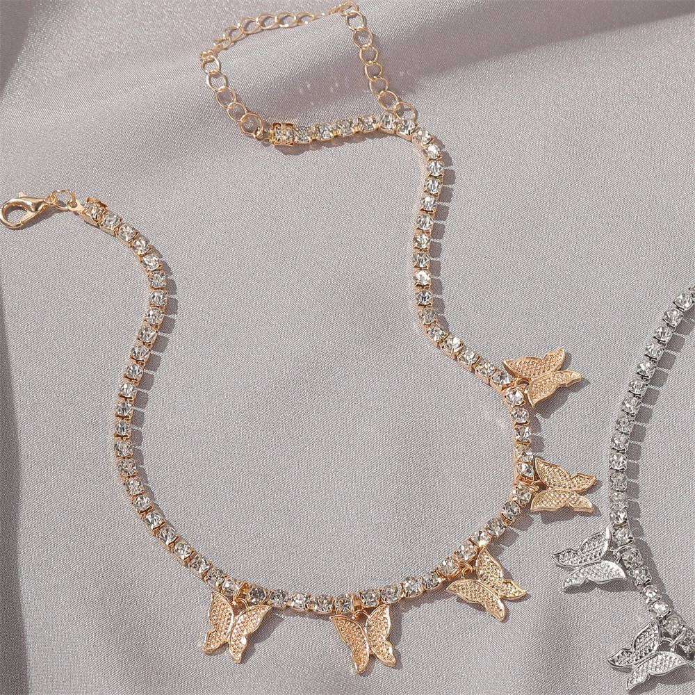 

Statement Big Butterfly Pendant Necklace Rhinestone Chain For Women Bling Tennis Chain Crystal Choker Necklace Party Jewelry