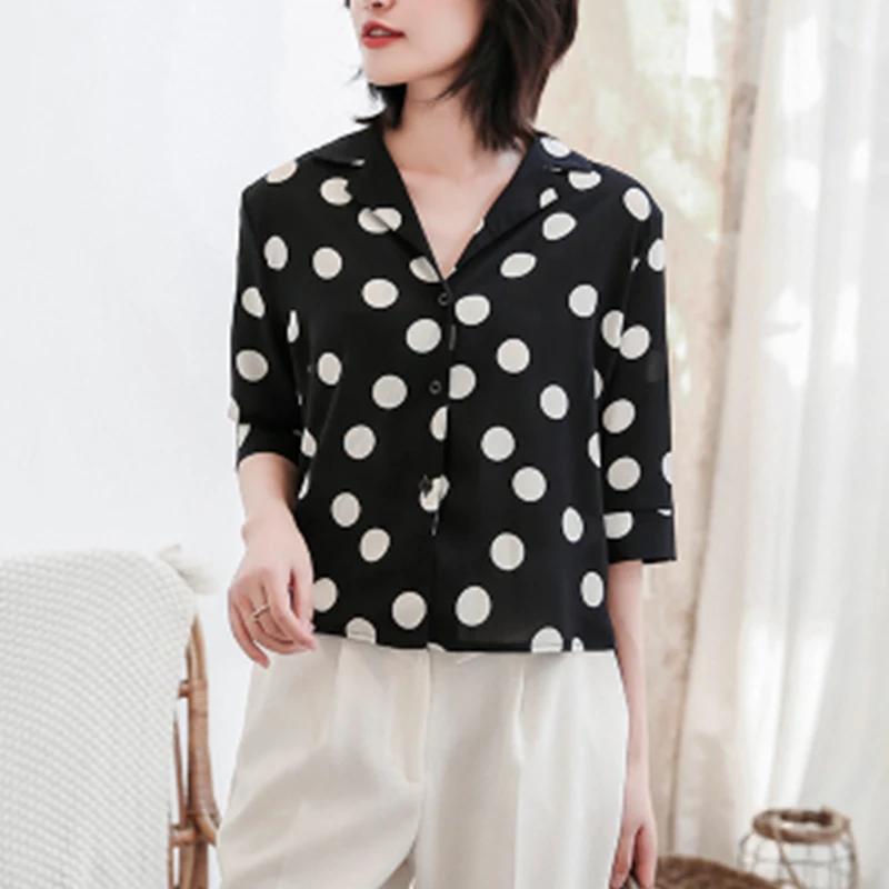

Vogue dot print Women's chiffon blouses casual loose tops office ladies shirts New Summer half sleeve Tops Blusas Mujer