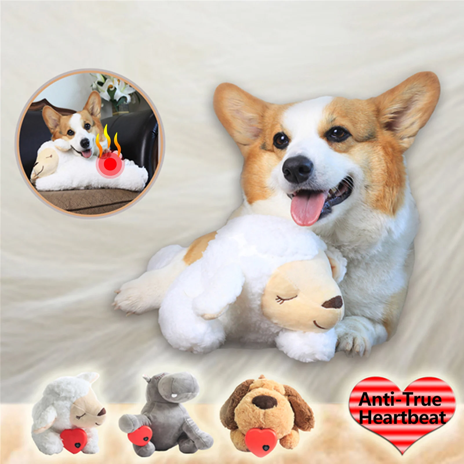 

Dog Toy Plush Toy Comfortable Behavioral Training Aid Toy Heart Beat Soothing Plush Doll Sleep For Smart Dogs Cats Play