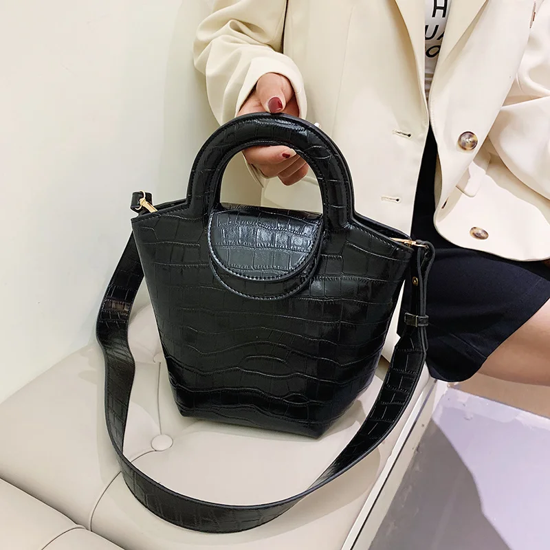

Sequined Patent Leather Bucket Bag Women's Shoulder Bag Luxury PU Stone Pattern Crossbody Bag Designer Handbag and Purse Female