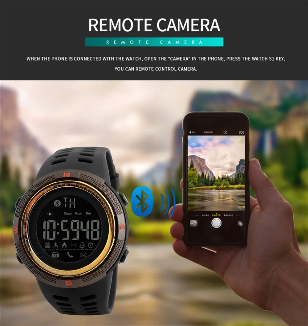 SKMEI 1250 водонепроницаемые Смарт часы Bluetooth будильник калорий часы фитнес часы Relogio Masculino мужские наручные часы для Android IOS
