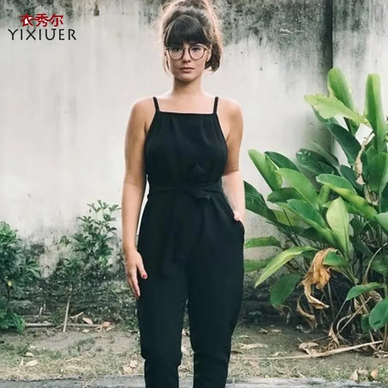 Jumpsuit women cotton and linen casual pants sexy  suspenders wide-leg youthful vitality cute plus size fashion streetwear