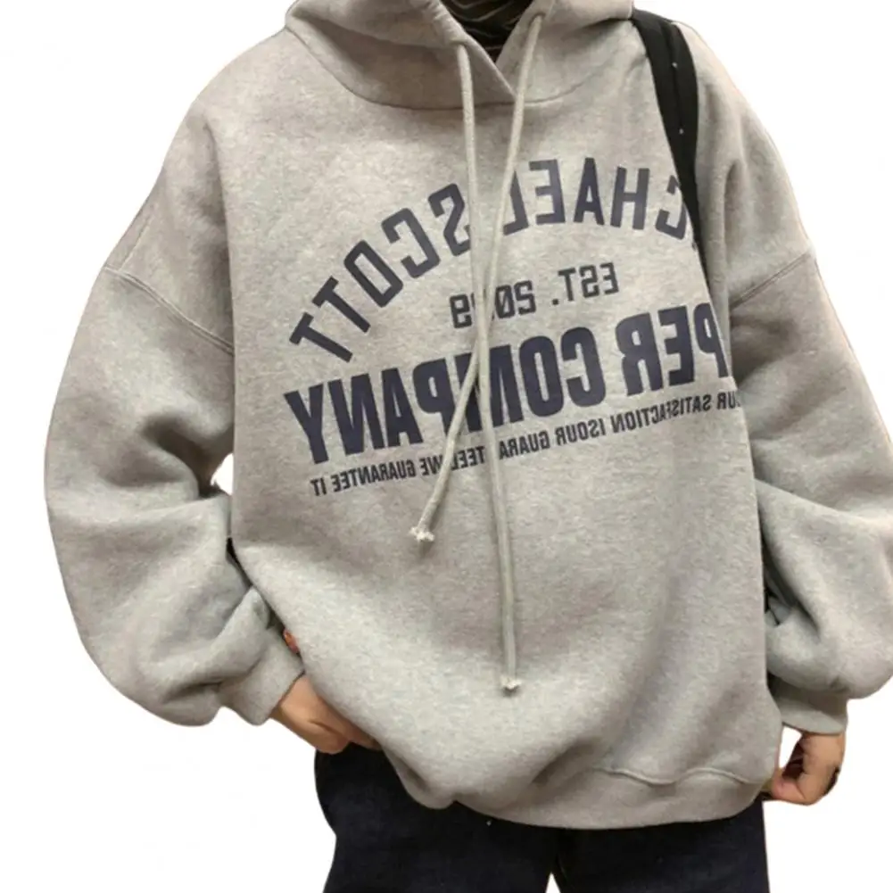 Women Autumn Winter Long Sleeve Sweatshirt Letters Print Plush Oversized Hoodie