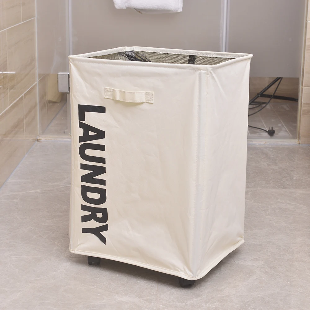 

Large Dirty Clothes Hamper with Wheel Portable Single Lattice Mesh Bundle Mouth Laundry Basket White Fine Workmanship Beautiful