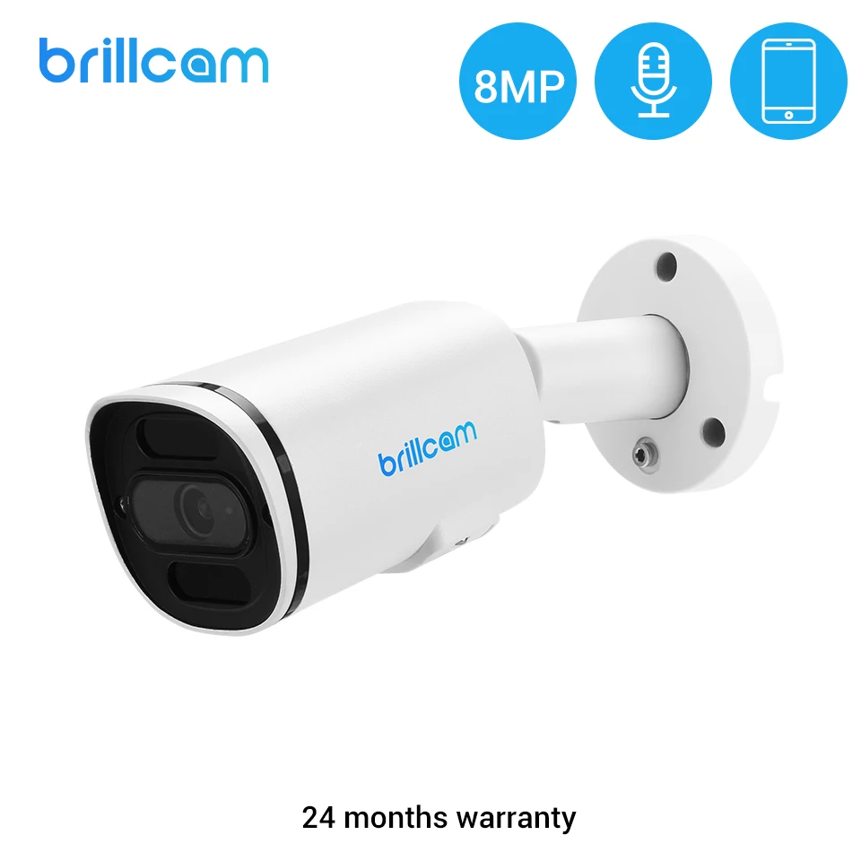 

Камера видеонаблюдения Brillcam, 4K/8 Мп, ИК, цилиндрическая IP-камера с объективом 2,8 мм, PoE, IP67, защищенная от атмосферных воздействий, запись AI SD, в...
