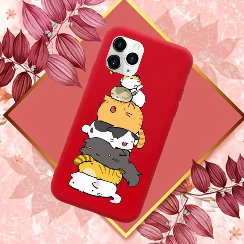 

Cute cartoon cat Phone Case Red Candy Color for iPhone 11 12 mini pro XS MAX 8 7 6 6S Plus X SE 2020 XR