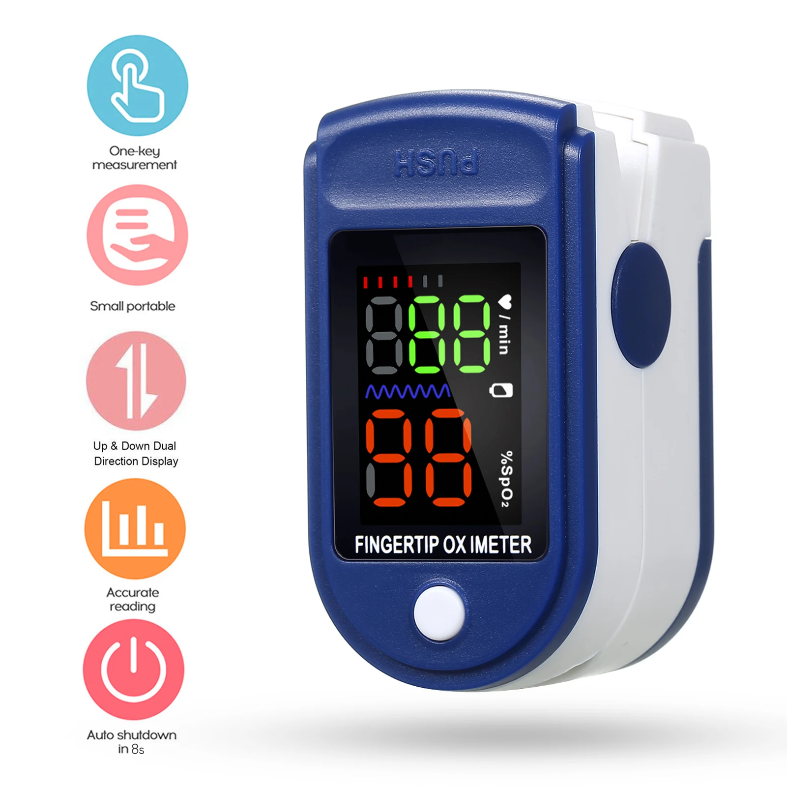Digital Fingertip Pulse Oximeter Mini SpO2 Oxygen Saturation Monitor PR Rate Measuring 5s Rapid Reading LED Display |