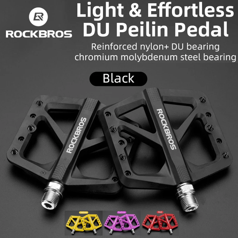 

ROCKBROS Ultralight Seal Bearings Bike Pedals Cycling Nylon Road Mtb Pedals Flat Platform Pedals Durable DU Bearing Lock Pedals