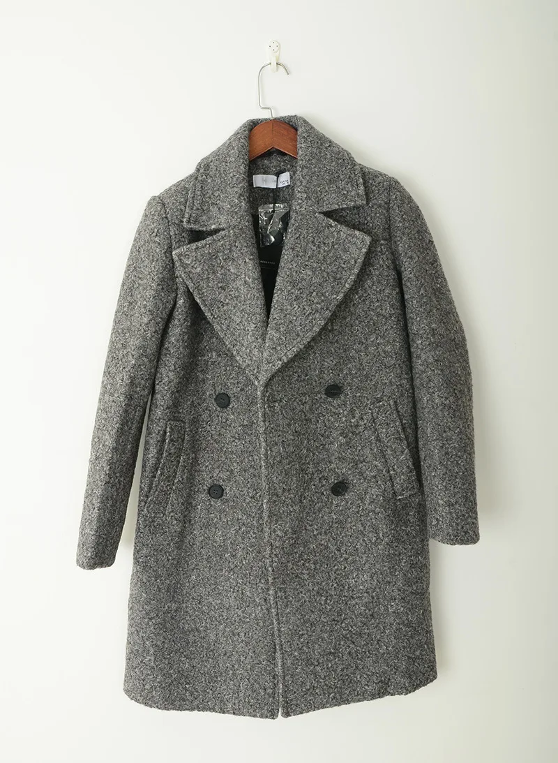 Dark gray Осенне-зимнее шерстяное пальто женское свободное шерстяное пальто куртка для женщин двубортное серое шерстяное пальто женское - Цвет: Dark gray