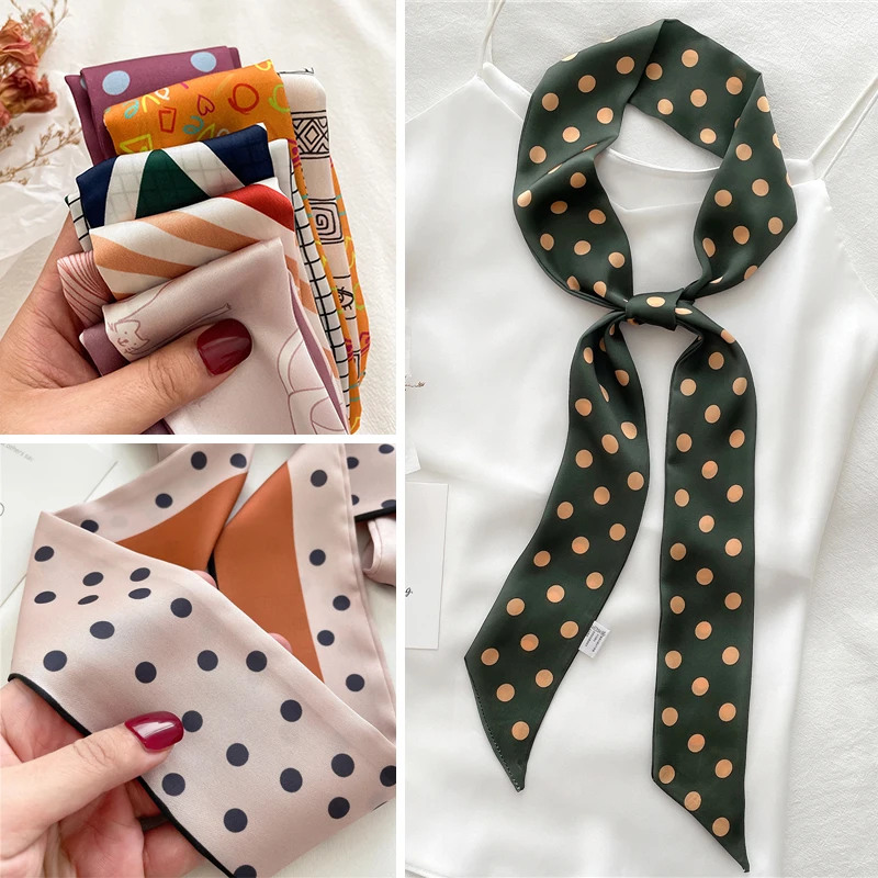 

Dot Print Head Scarf Women Headband For Hair Tie Satin Silk Handkerchief Ladies Ribbon Kerchief Girls Accessories Bandana