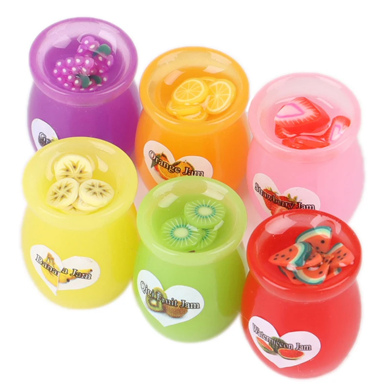 

6pcs/set Resin Dollhouse Miniature food Fruit jam Bottle Play Mini Food For Dollhouse Kitchen Toys 12*15mm