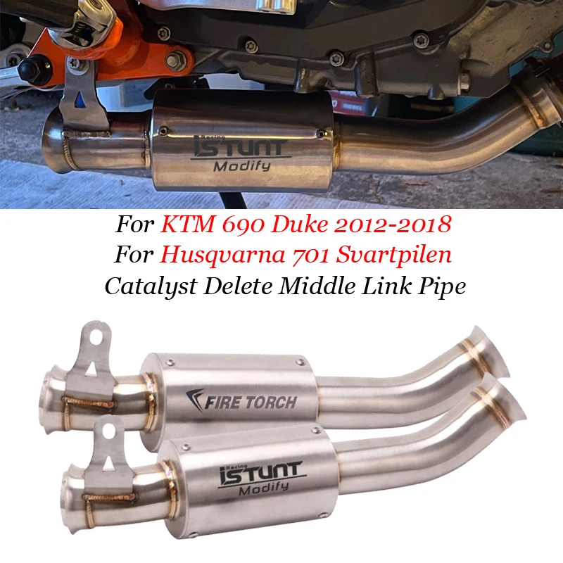 Per KTM 690 Duke 2012-2018 Husqvarna 701 Svartpilen scarico moto catalizzatore in acciaio inossidabile modificato elimina tubo di collegamento centrale