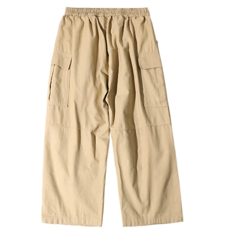 

Casual Pants Men Loose Solid Pockets Harem Trousers Elastic Waist Simple Chic Mens All-match Korean Style Trendy Ankle-length BF