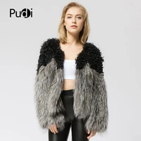 cr054 knit knitted real silver fox mongolia sheep fur coat jacket overcoat womens fashion winter warm fur coat ourwear