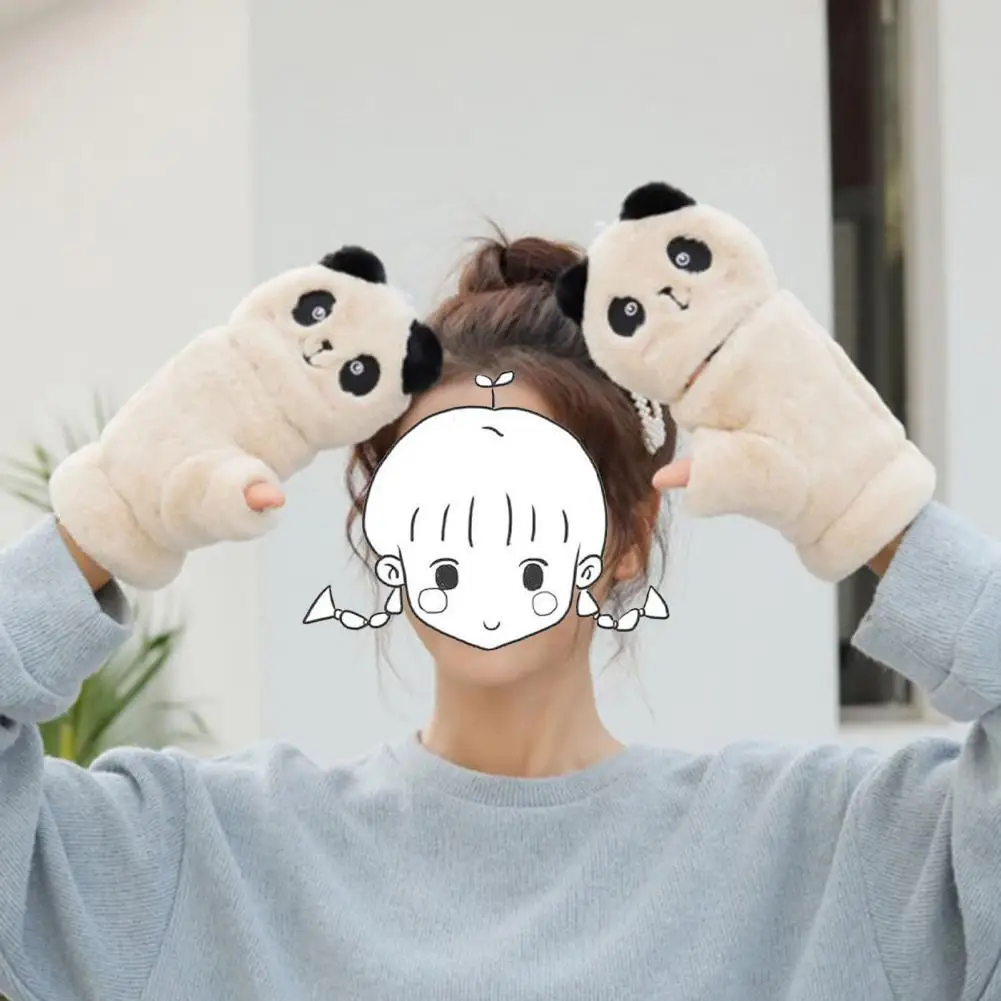 

Warm Women Gloves Flip Cover Comfortable Cartoon Panda Plush Gloves Winter Gloves Warm Gloves