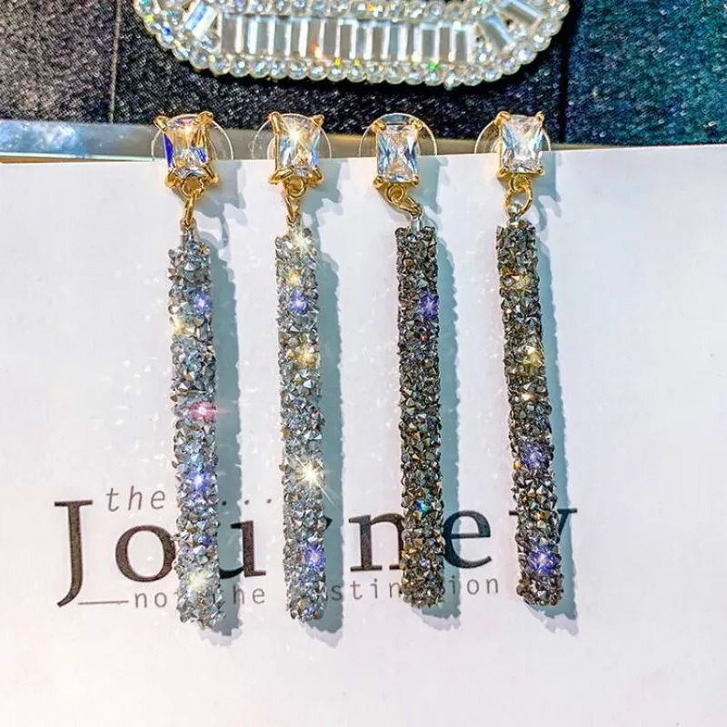2021 New Fashion Arrival Crystal Classic Geometric Long Dangle Earrings For Woman Female Jewelry Korean Simple Brincos |