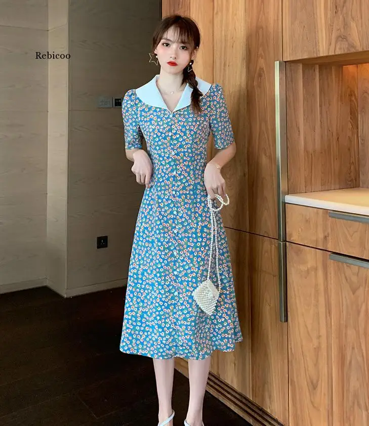 

French Retro Floral Western Style Age-Reducing Skirt, Summer Korean Version Was Thin, Fashionable Print All-Match Dress Female