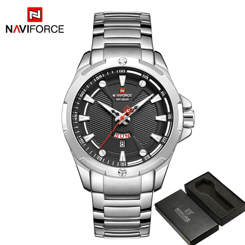 NA916105 with box NAVIFORCE мужские наручные часы водонепроницаемые мужские часы армейские Бизнес Календарь Неделя из нержавеющей стали спортивные, военные кварцевые мужские часы 9161 - Цвет: NA916105 with box