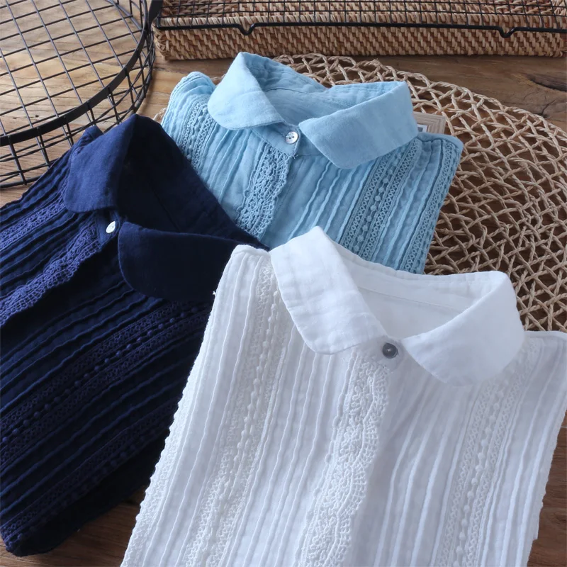 Белый Хлопковый вязаный свитер с длинными рукавами и кружевным лоскутным