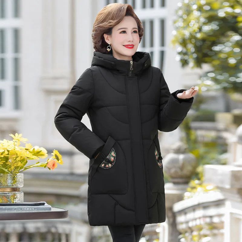 Women Winter Long Embroidery Jacket Thick Warm Parkas Ladies Hooded Cotton Padded Coat Female Stylish Outerwear Brand Clothing