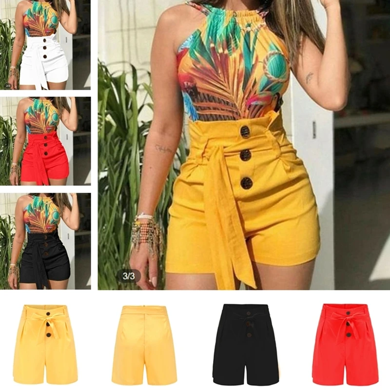 Хит лета женские повседневные короткие мини шорты с высокой талией и пуговицами