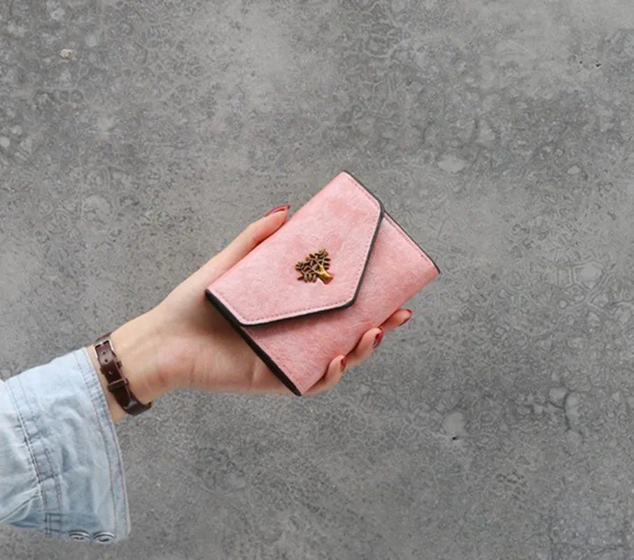 PINK Женские кошельки, кошельки в стиле ретро с деревом, кошельки для дам, девушек, студентов, денег, монет, Карманный держатель для карт, женские кошельки, клатч - Цвет: PINK