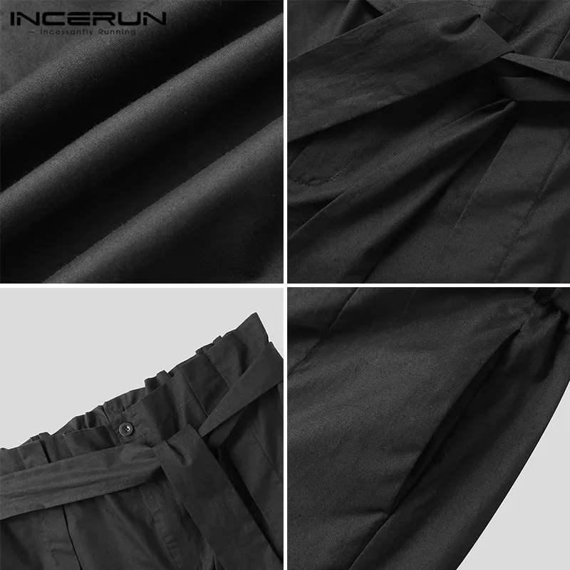 

Men Wide Leg Pants Vintage Solid Joggers Cotton With Belt High Waist Loose Trousers Men 2021 Streetwear Long Pants INCERUN S-5XL