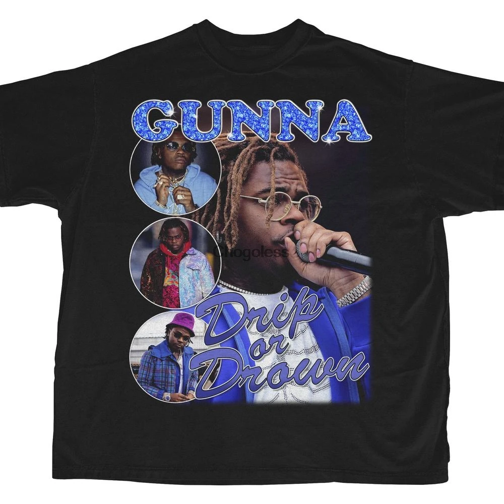 

Gunna Drip or Drown Shirt Bootleg Rap Tee Short Sleeve Unisex Black Vintage Style T Shirt