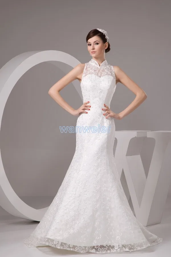 

free shipping 2017 new design elegance vestidos de novia customize color bridal gown white mermaid luxuriant lace wedding dress