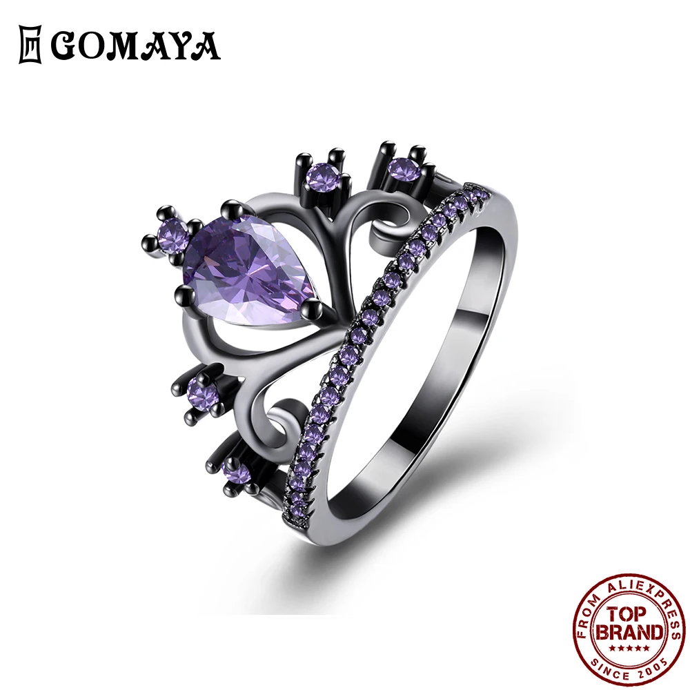 GOMAYA Романтические элегантные женские кольца Принцесса Корона фиолетовое