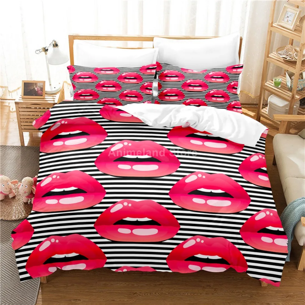 

Sexy Lips Red Lipstick Bedding Set Fashion 3D Print Comforter Luxury Queen King Single Size Duvet Cover Set Home Textile Decor
