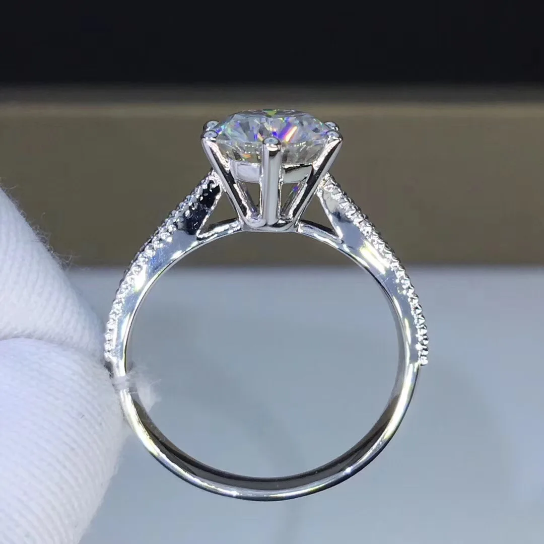 Кольцо Moissanite из белого золота с круглыми лучами, 2ct 8,00 мм D VVS, роскошное свадебное кольцо Moissanite для женщин