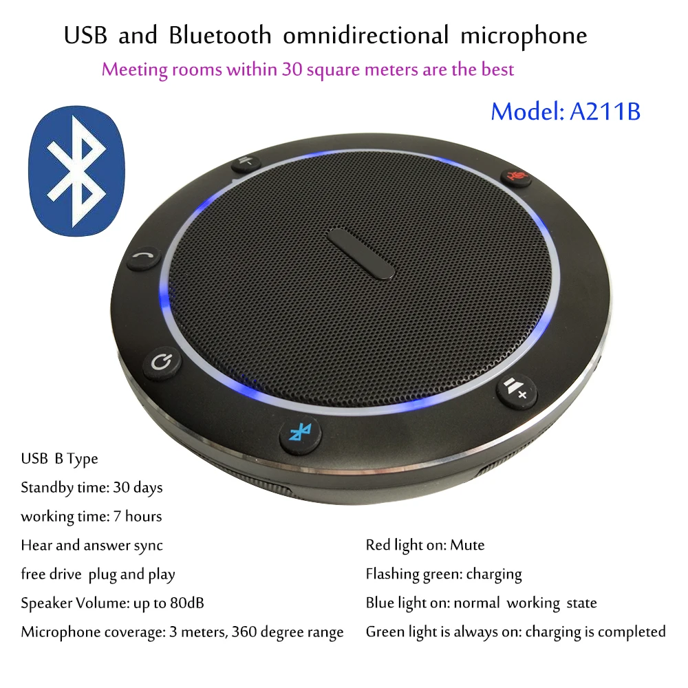

A211B Bluetooth Video Conference Microphone Speakerphone 8 feet Audio Pickup Microphones Mic For Speaking Speech