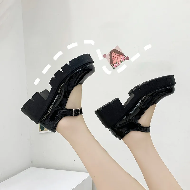 Туфли в японском стиле Mary Jane женские на высоком каблуке водонепроницаемые для