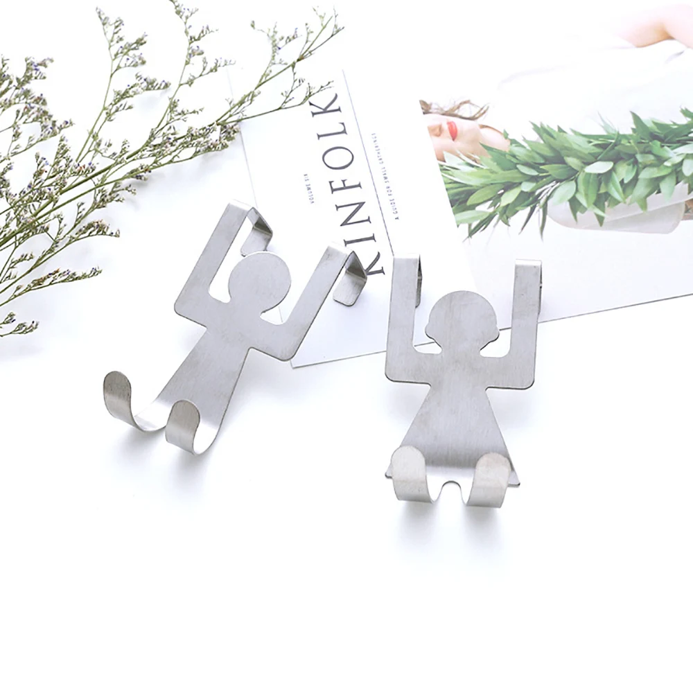 

2pcs Kitchen Wall Over Door Hook For Hanging Cabinet Key Holder Stainless Steel Clothes Hanger Home Decor Bathroom Towel Hooks