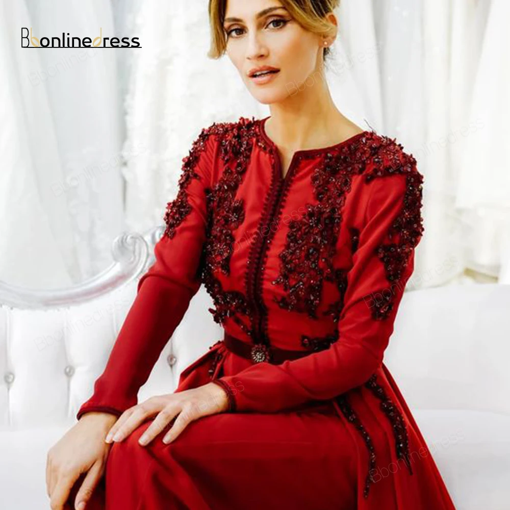 Bbonlinedress марокканское красное вечернее платье с вышивкой и аппликацией длинное
