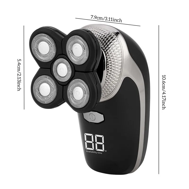 

5 In 1 USB Beard Shaver Waterproof Hair Trimmer Clipper 5D Floating Five Blade Razor Nose Trimmer Face Sponge Cleaning Brush