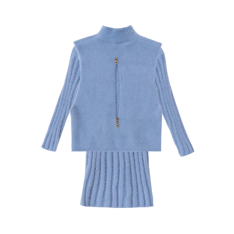 Комплект для девочек зимний теплый жилет с длинным рукавом вязаная одежда
