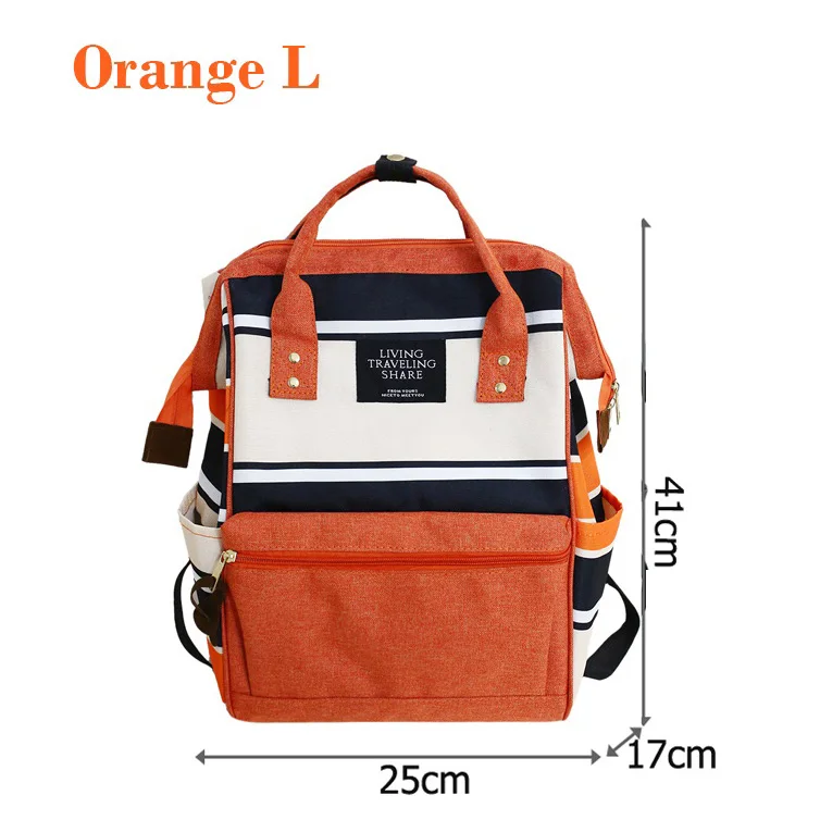 Orange L Модный женский холщовый рюкзак, женские рюкзаки в полоску, холщовые сумки через плечо с верхней ручкой, сумки для путешествий, уличные школьные сумки - Цвет: Orange L