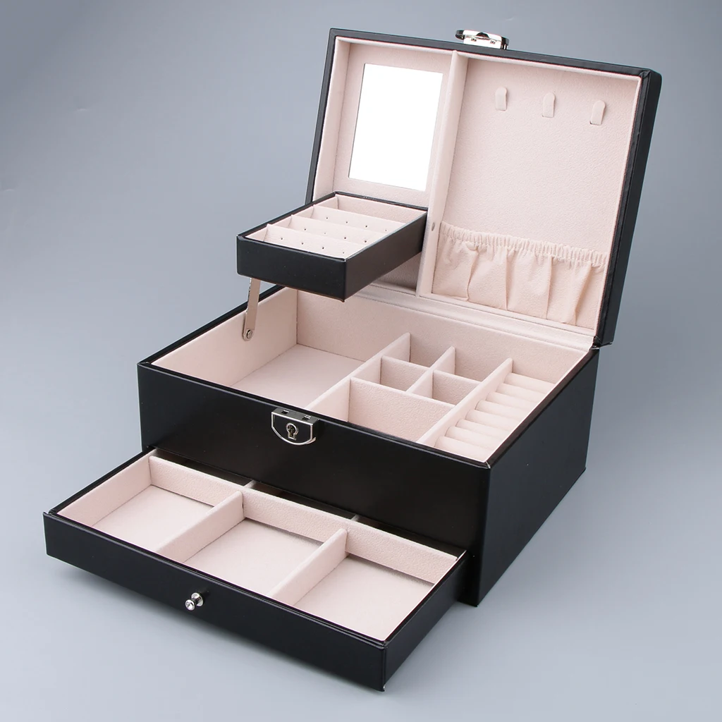 Multilayer Leather Portable Earrings Ring Stud Jewelry Storage Display Case Box Jewel Packaging Gift Display for Women