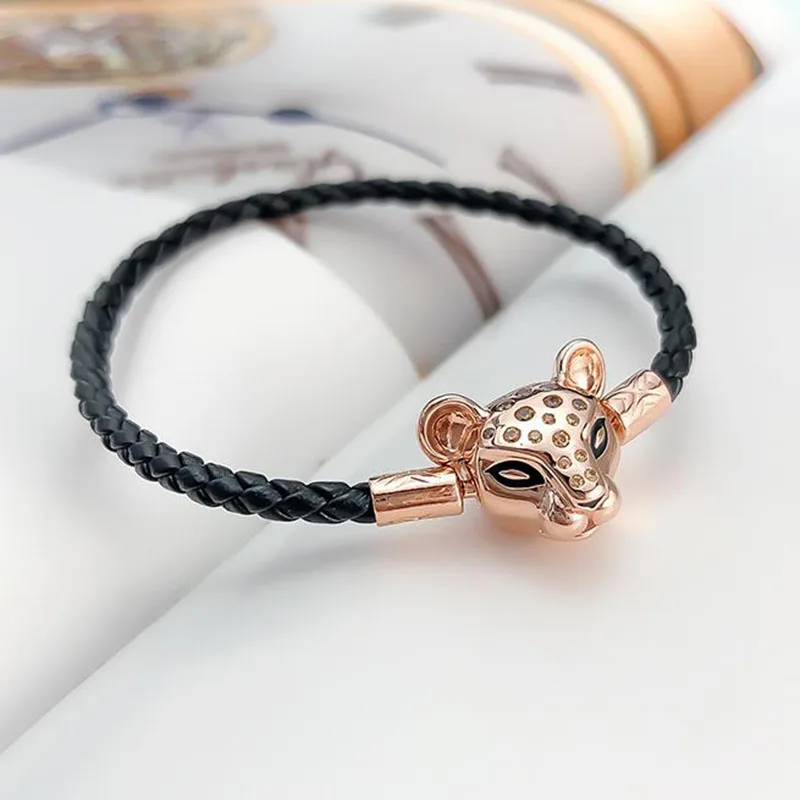 

100% 925 Sterling Silver Pan Bracelet Shining Lion Princess Button Bracelet Fit European Charm Bracelets Women Jewelry