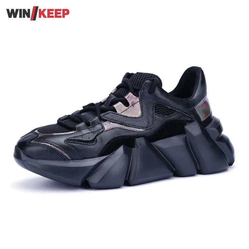 

Patent Leather Patchwork Mesh Breathable Mens Sports Sneakers Comfortable Platform Shoes Running Trainers Fitness Running Shoes