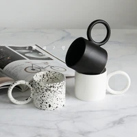 creative big round circle handle mugs ceramic personalized cups white black splash ink for milk water tea kitchen tableware gift